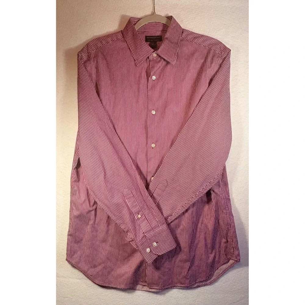 Banana Republic‎ Non Iron Classic Fit Mens Red White Stripe Button Down Shirt M
